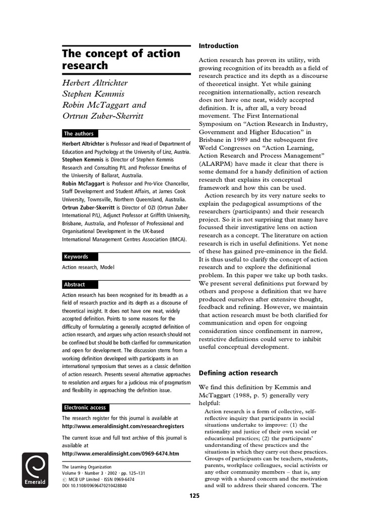 The Concept of Action Research Kemmis and McTaggart PDF Action