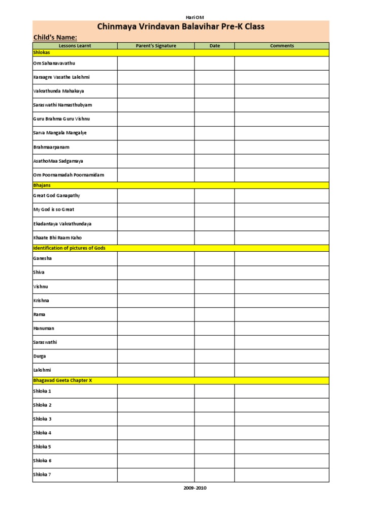 2010 PreK Children Lesson Tracker | PDF