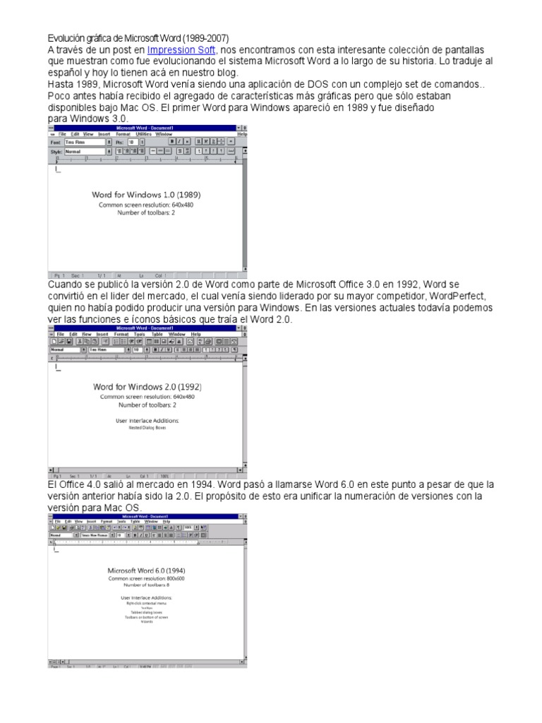 Evolución Gráfica de Microsoft Word PDF Microsoft Word Microsoft