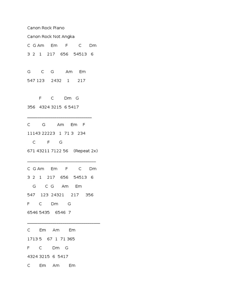 Canon Rock Piano Pdf