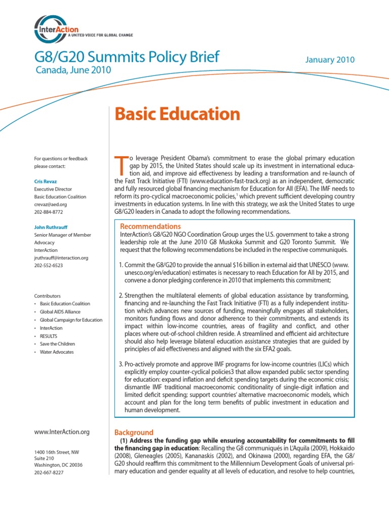 Policy Brief Education 12610 PDF Millennium Development Goals Aids