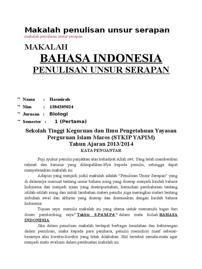 Makalah Penulisan Unsur Serapan