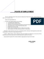 Certificate of Employment for Private Nurse Criezl Arida