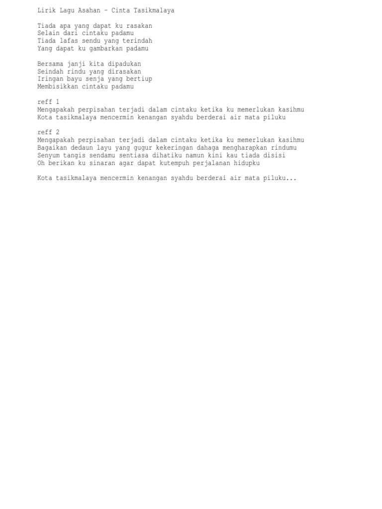 Lirik Lagu Asahan Cinta Tasikmalaya
