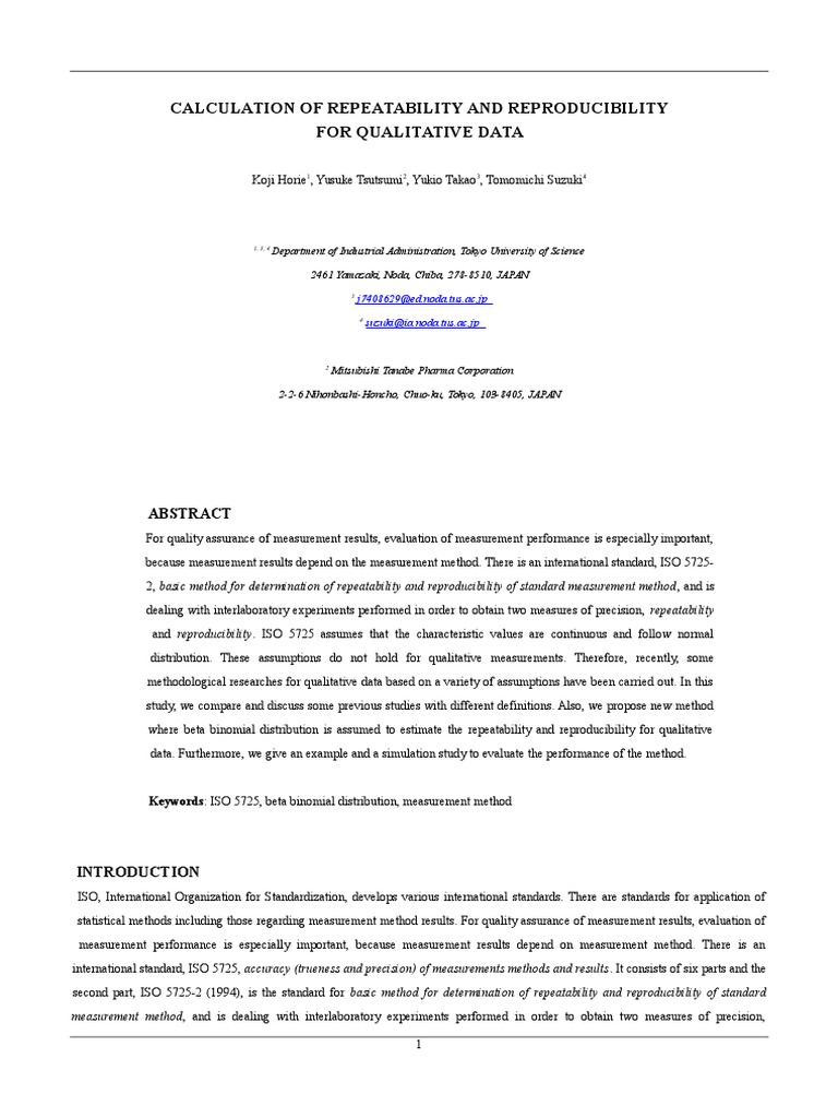 A Proposed Method for Calculating Repeatability and Reproducibility for ...