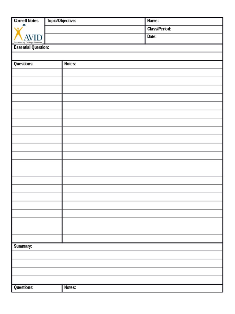 Cornell Notes Topic/Objective: Name: Class/Period: Date: Essential ...
