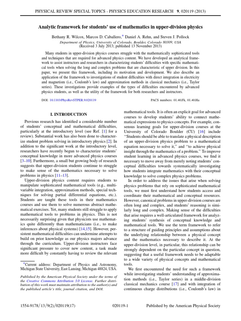 Framework for Analyzing Math in Physics | PDF | Expert | Teaching ...