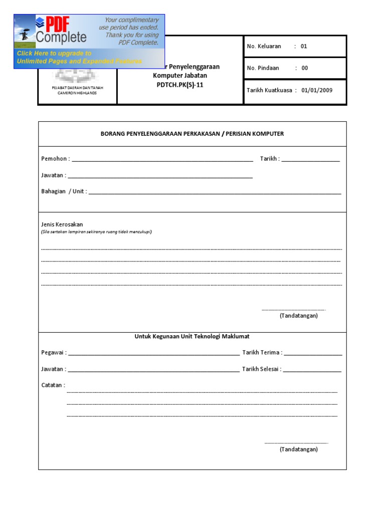 Borang Penyelenggaraan Komputer | PDF