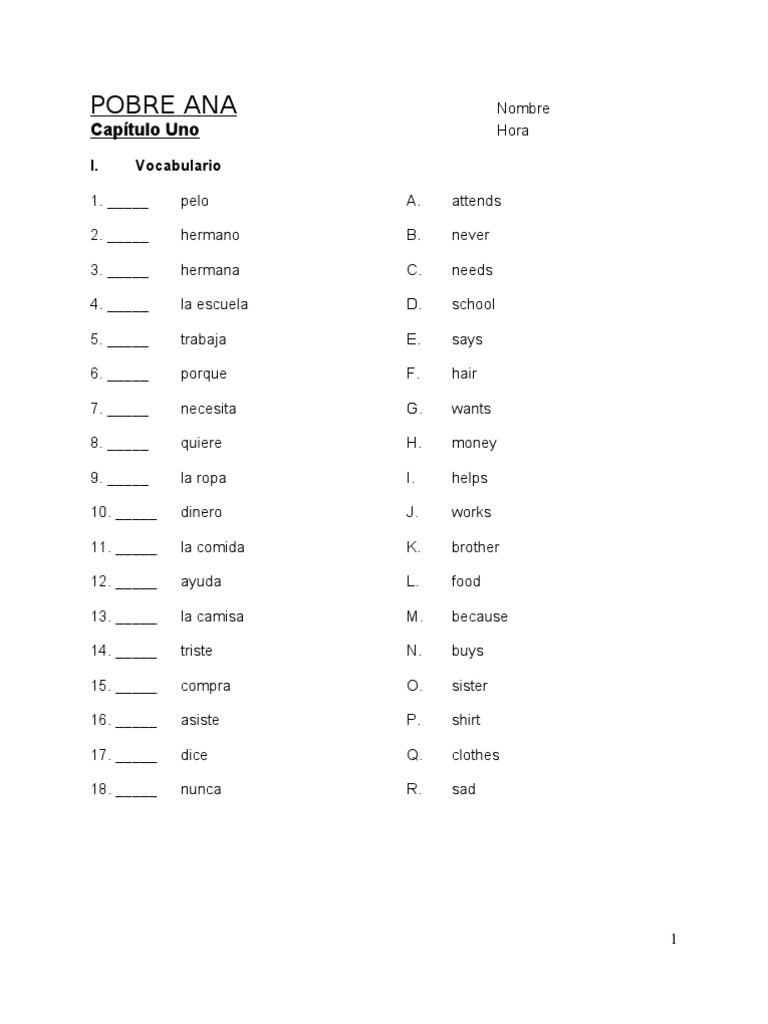 Worksheets Pobre Ana Worksheets pobre ana packet