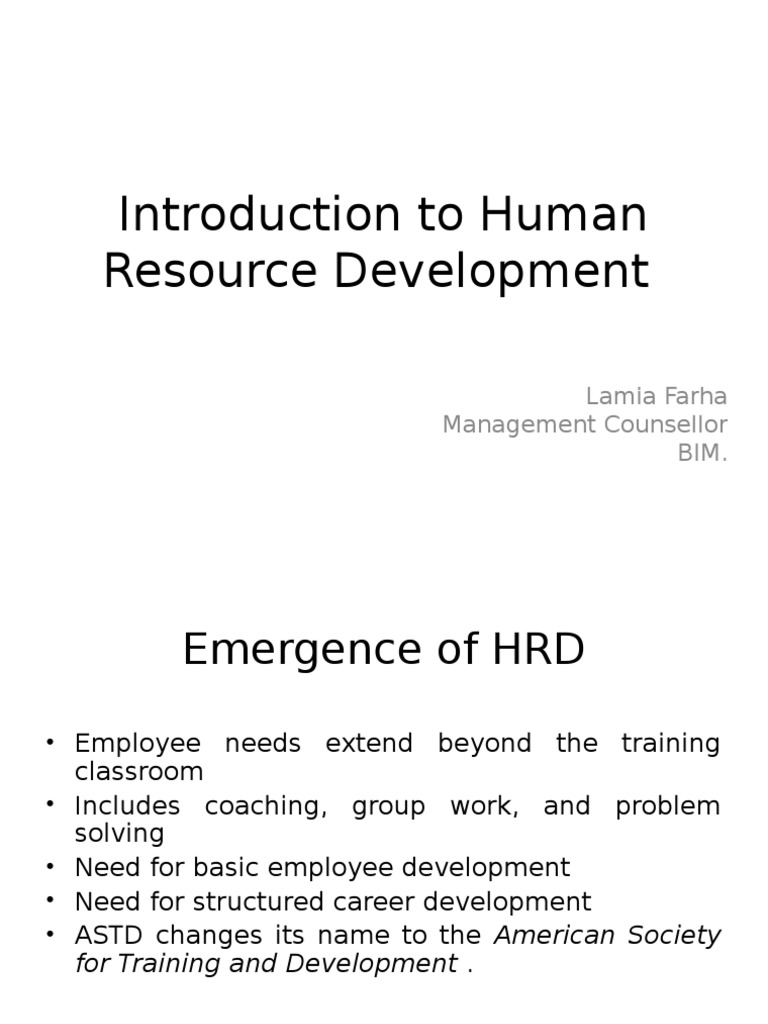 Introduction To Human Resource Development PDF Human Resource