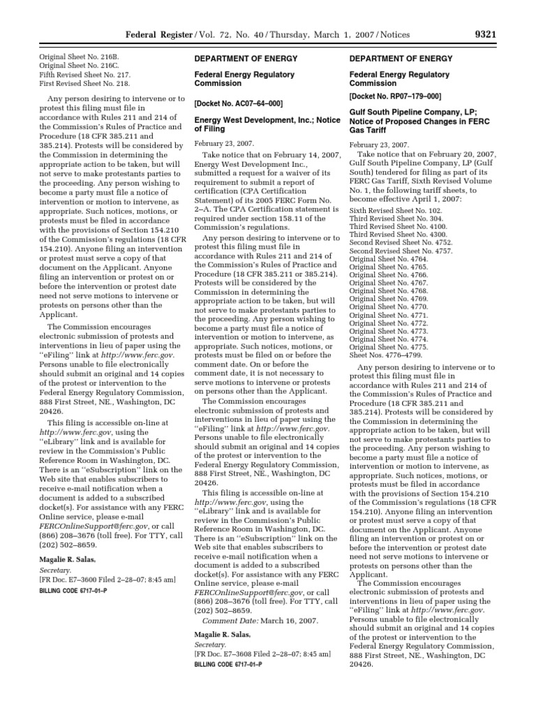 Notice Applications, Hearings, Determinations, Etc. Energy West