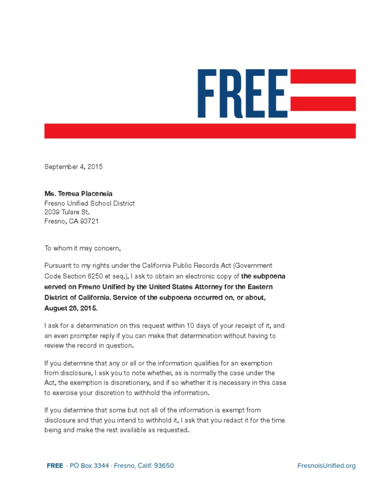 FREE The Subpoena Letter | PDF