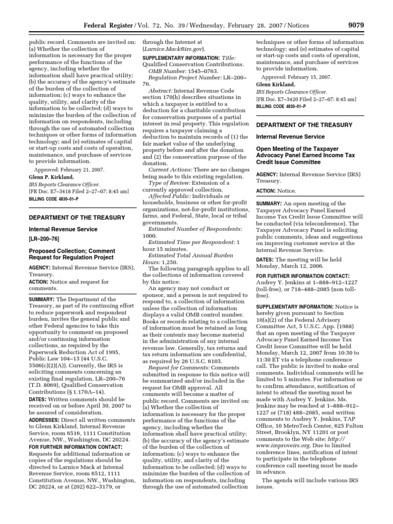 IRS Comments Request on Conservation Contributions | PDF | Internal ...