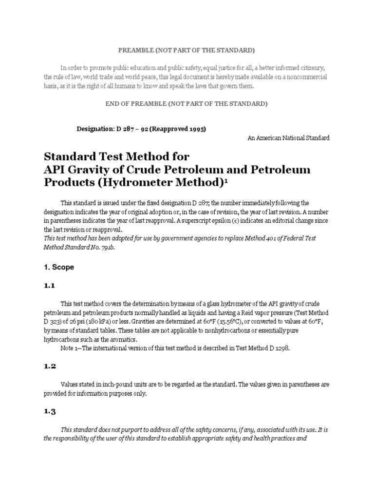 Standard Test Method For API Gravity of Crude Petroleum and Petroleum