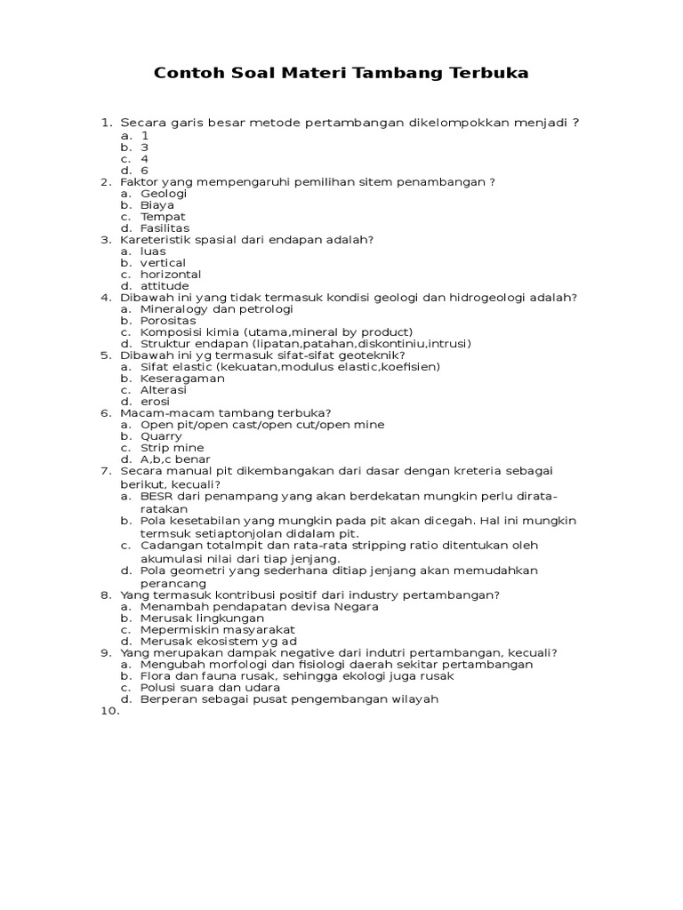 Contoh Soal Materi Tambang Terbuka Docx