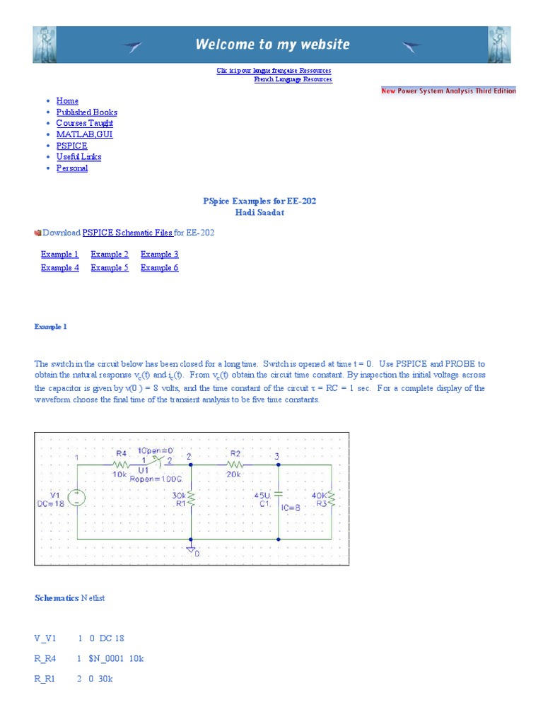 PSpice Examples for Circuit Analysis | PDF | Capacitor | Spice