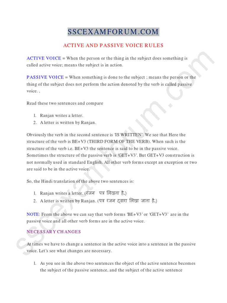 Active and passive voice rules with examples in hindi