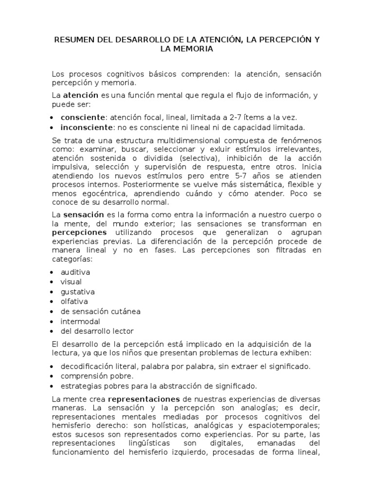 Atención Percepción Y Memoria Pdf Memoria Percepción