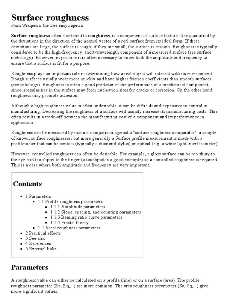 Surface Roughness - Wikipedia, The Free Encyclopedia | PDF | Surface ...