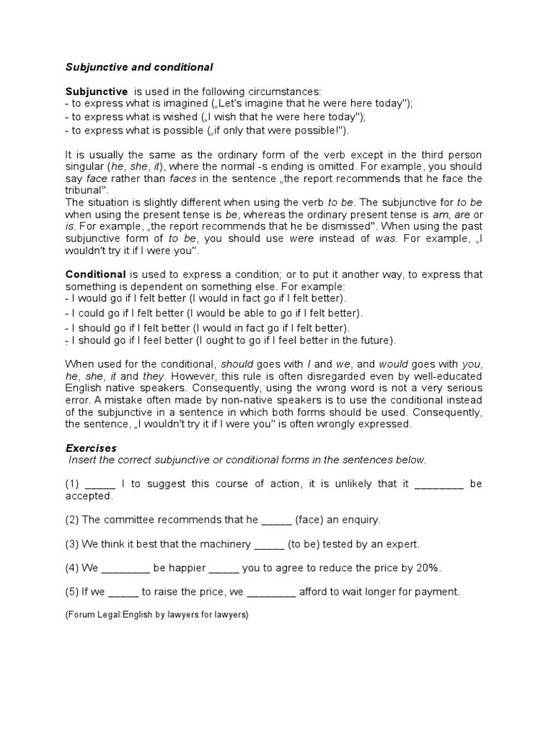Subjunctive vs Conditional Grammar Guide | PDF | Language Arts ...