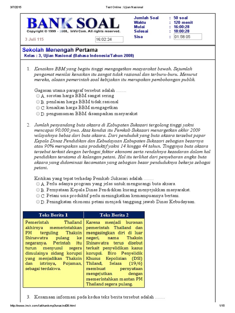 Test Online Ujian Nasional Indo