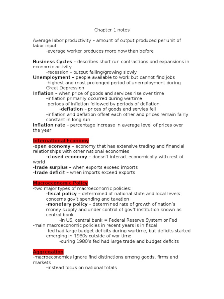 Macro Chapter 1 Notes | PDF | Macroeconomics | Inflation