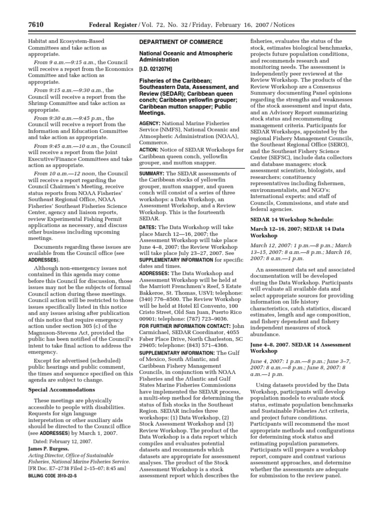 Notice: Meetings: Southeastern Data, Assessment, and Review Caribbean ...