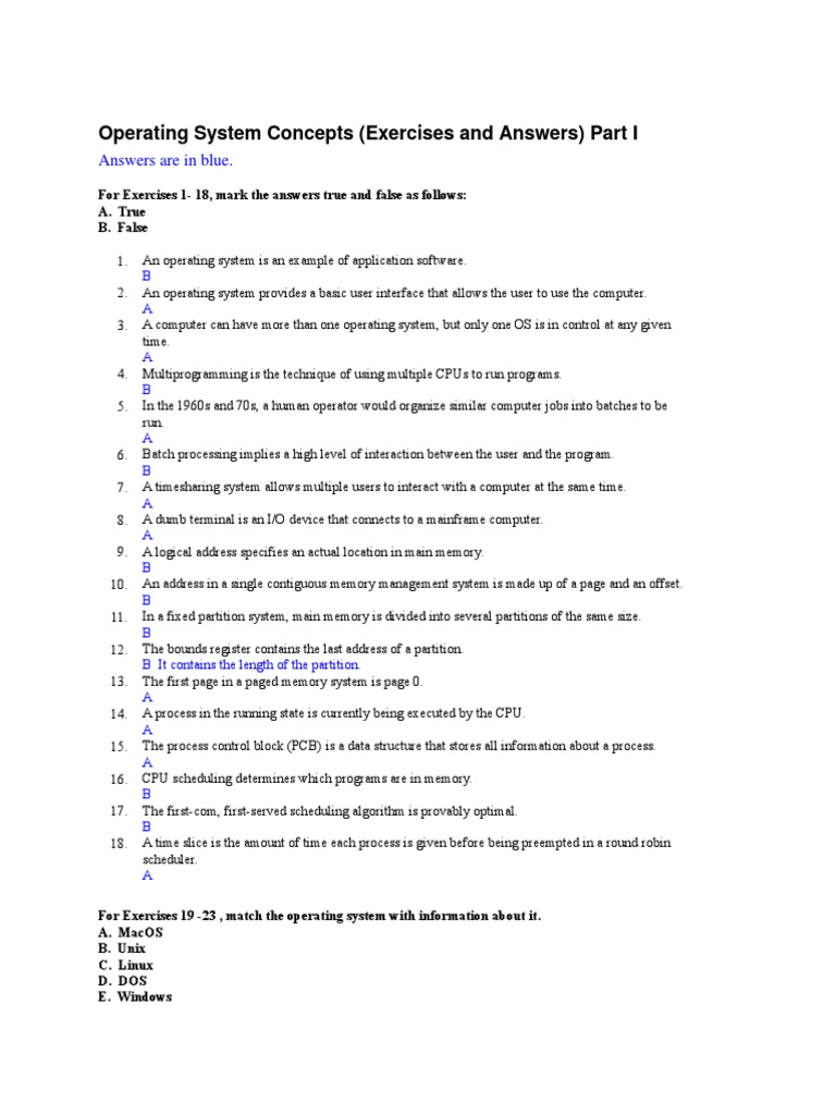 Operating System Concepts (Exercises and Answers) Part I  PDF