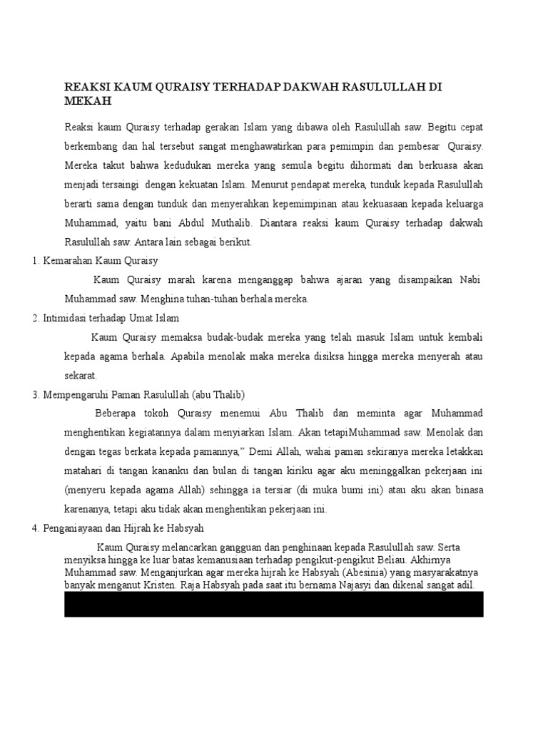Reaksi Kaum Quraisy Terhadap Dakwah Rasulullah Di Mekah Pdf