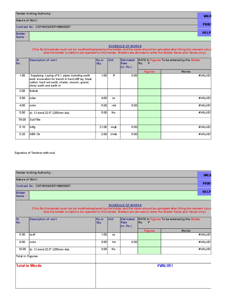 BOQ Itemrate Sample | PDF | Technology & Engineering | Home & Garden