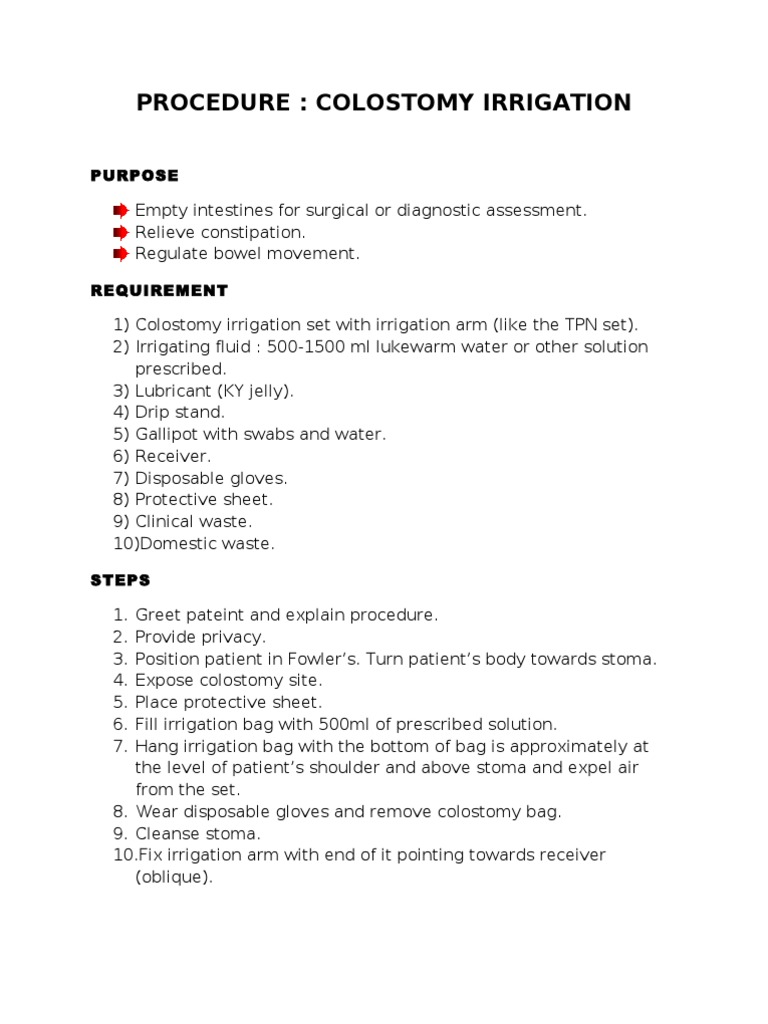 Colostomy Irrigation Procedure