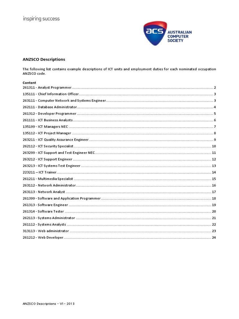 ACS ANZSCO Descriptions | PDF