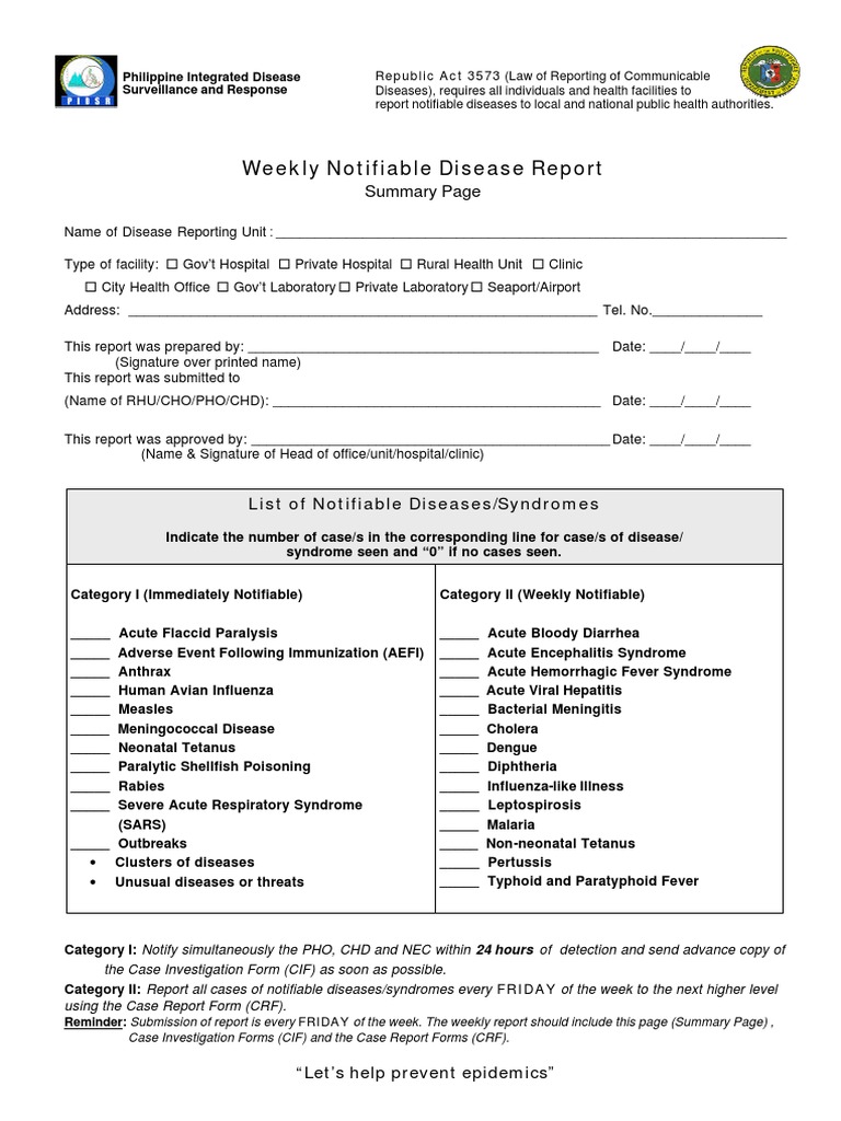 Pidsr Weekly Report Form