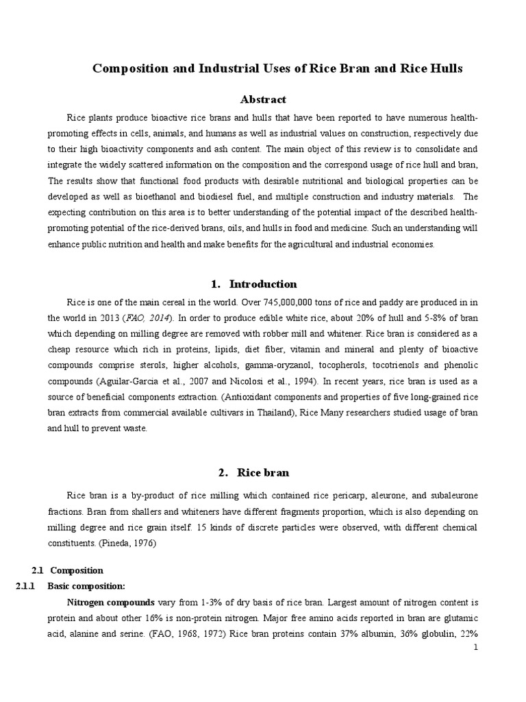 Rice Bran and Hulls: Composition & Uses | PDF | Bran | Dietary Fiber