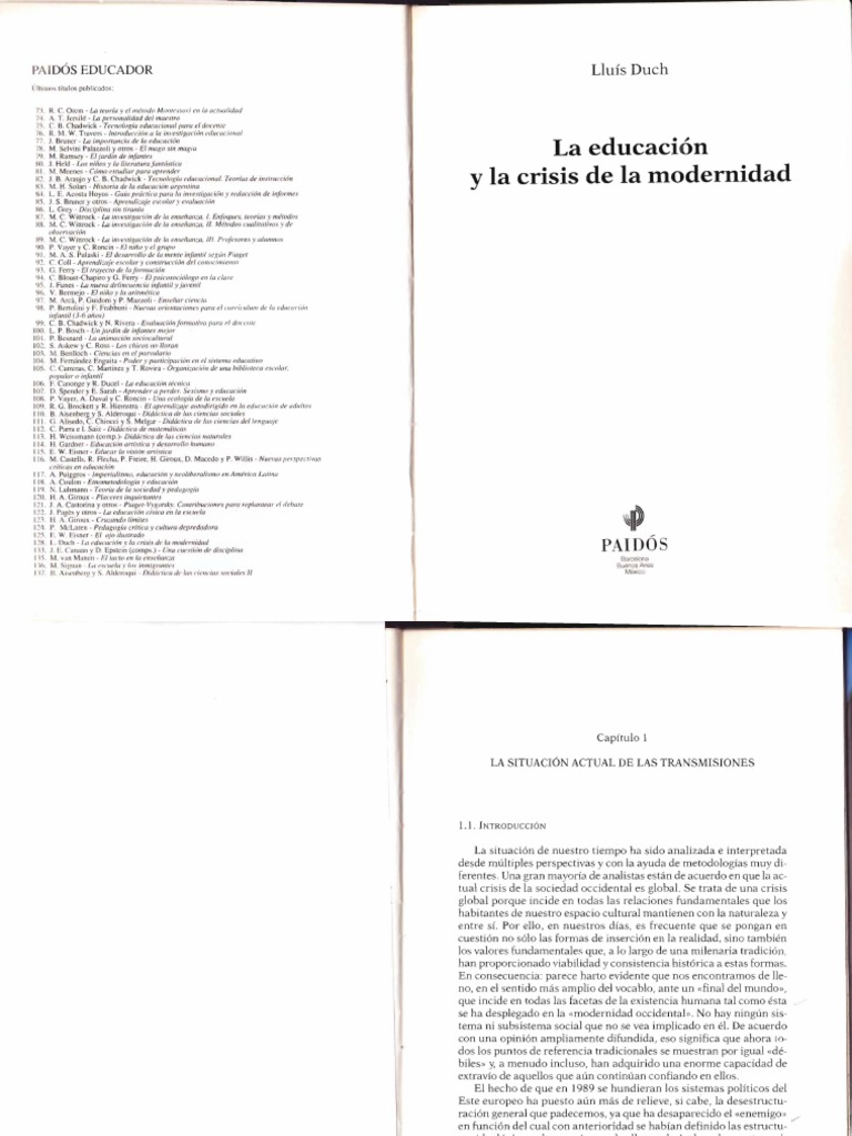 Crisis de la modernidad en educación | PDF | Certeza | Homo Sapiens