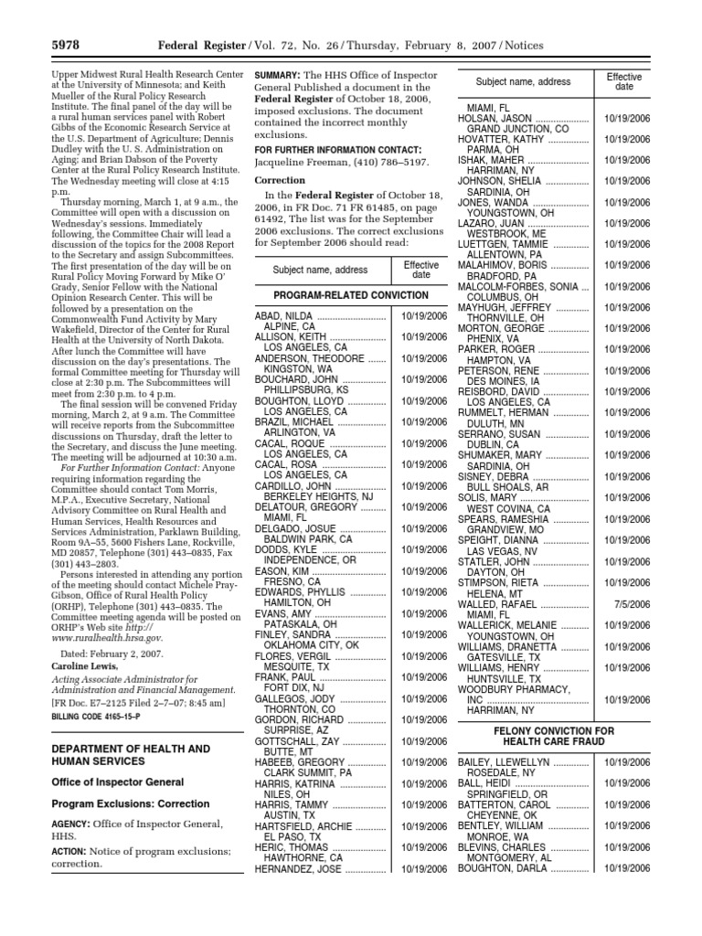 Program Exclusions Correction Notice | PDF | Medical And Health ...