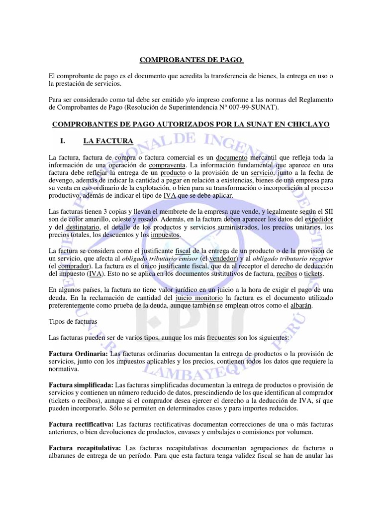 Tipos y Requisitos de Comprobantes de Pago | PDF | Factura | Contabilidad