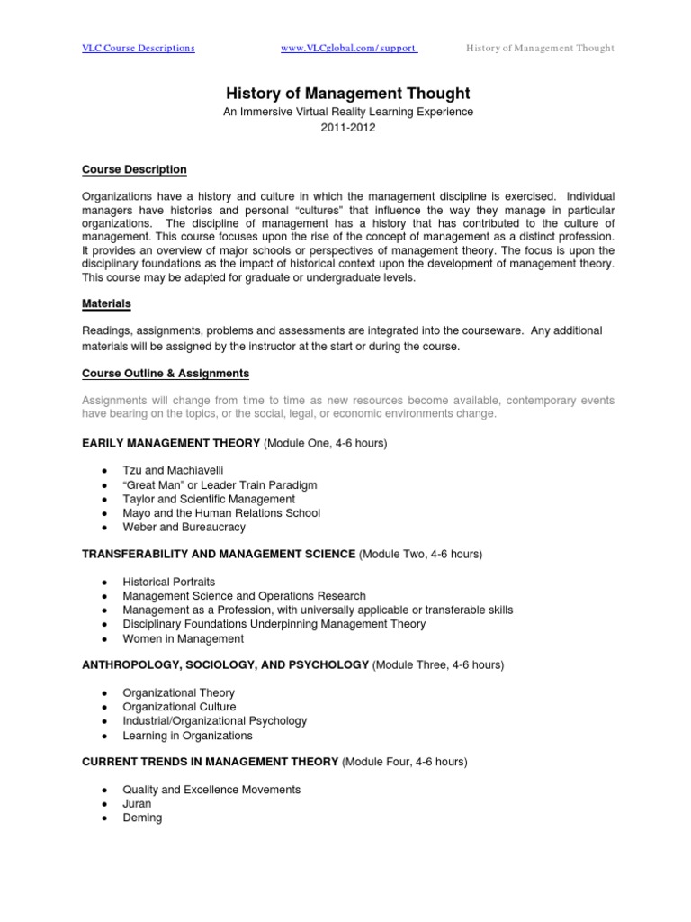 History of Management Thought | PDF | Sociology | Academic Discipline ...