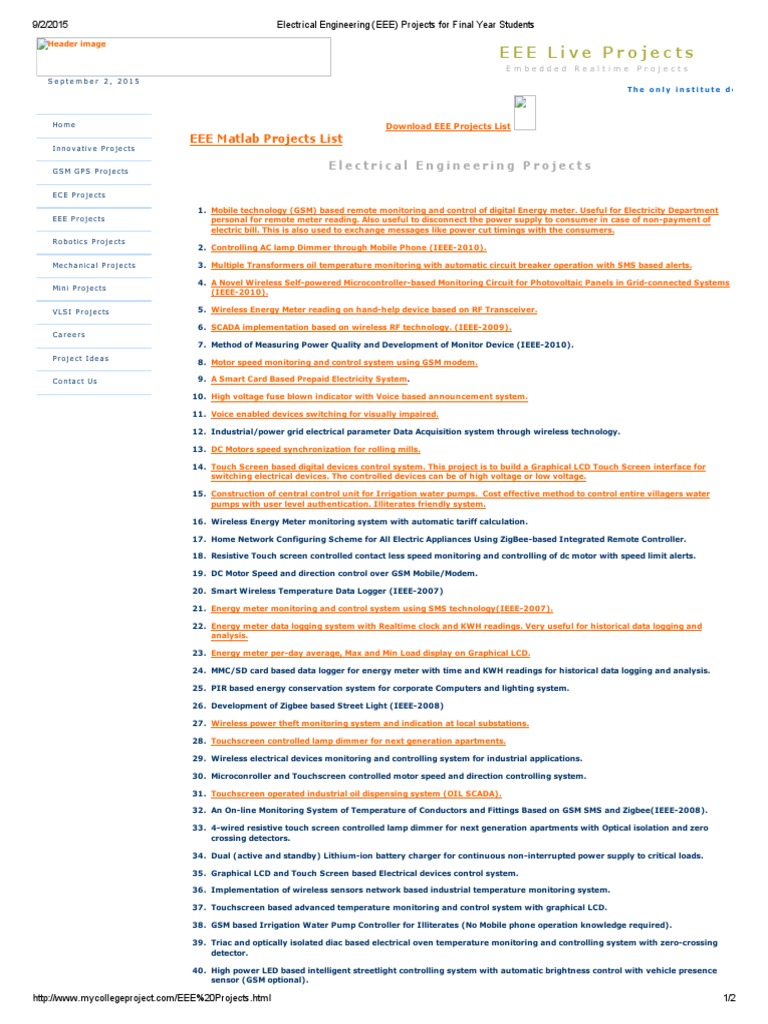 Final Year EEE Project Ideas List | PDF | Touchscreen | Mobile Phones