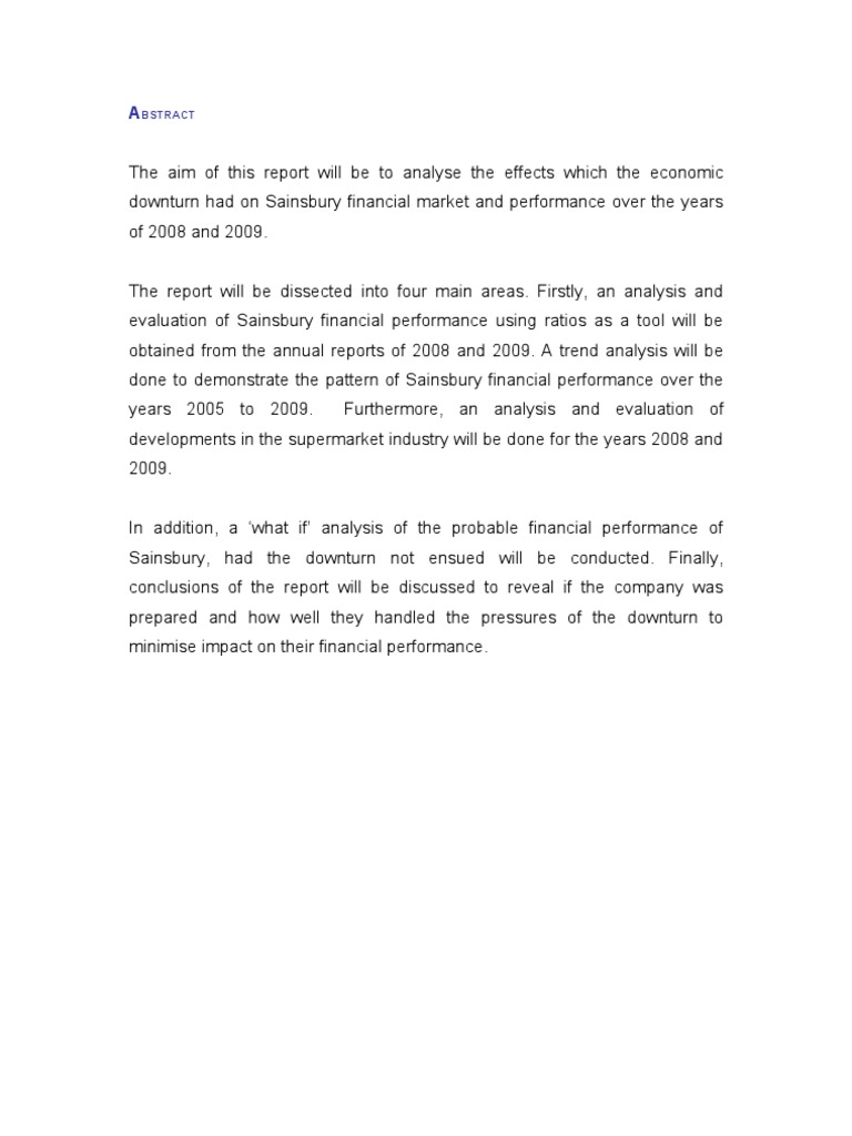 Sainsbury Financial Analysis PDF Recession Inflation