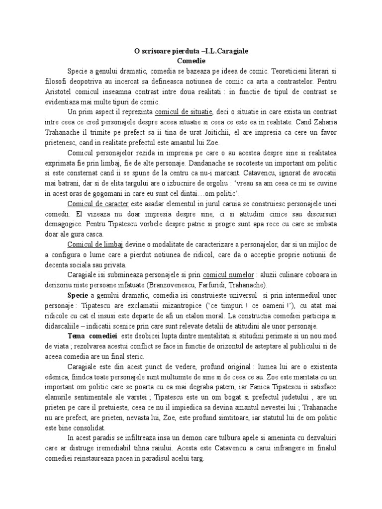 O Scrisoare Pierduta Comedie