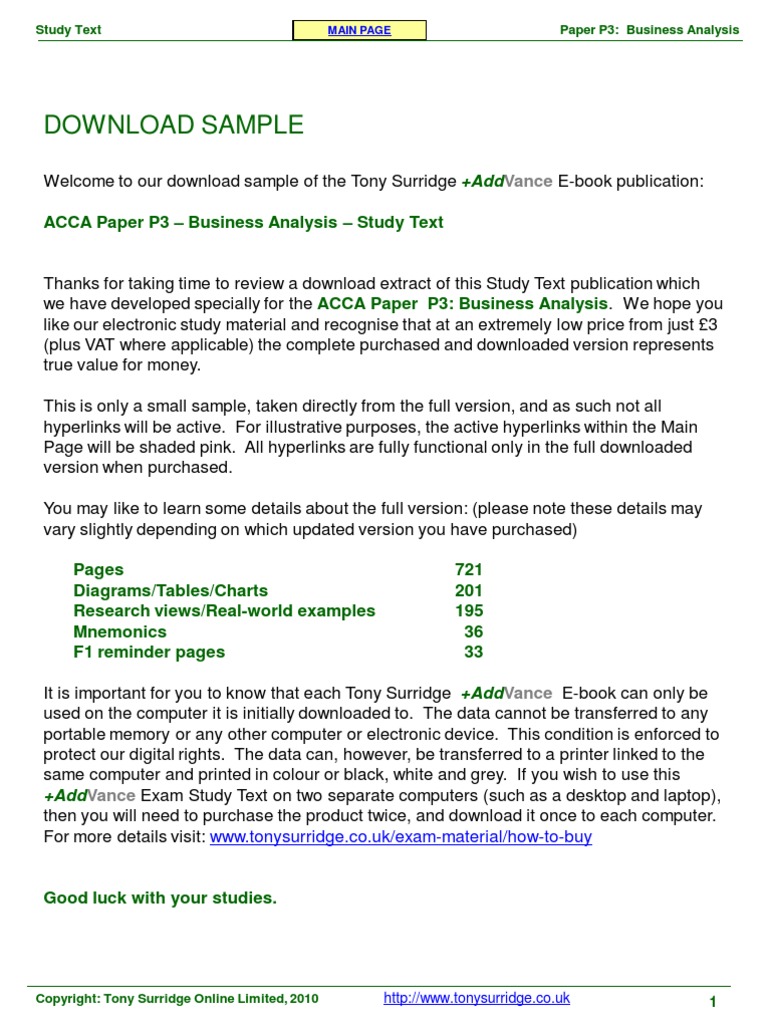 ACCA Paper P3 - Business Analysis - Sample From WWW - TonySurridge.co ...