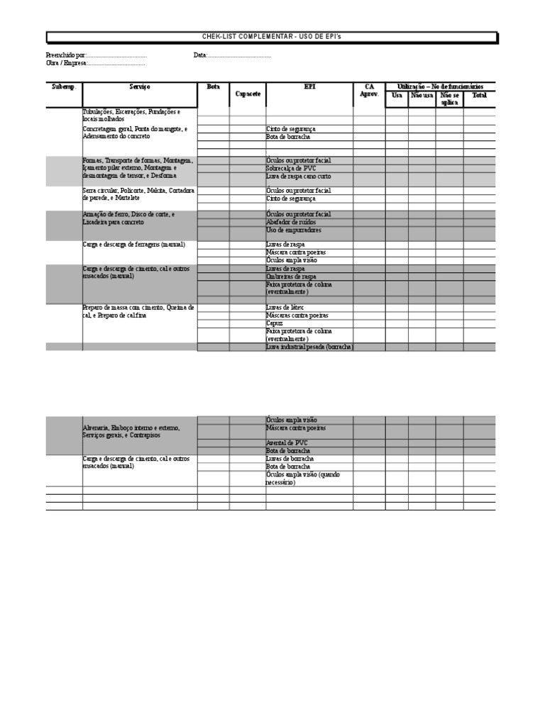 Check List Epi – Fiche d’inspection ÉQUIPEMENTS DE PROTECTION ...