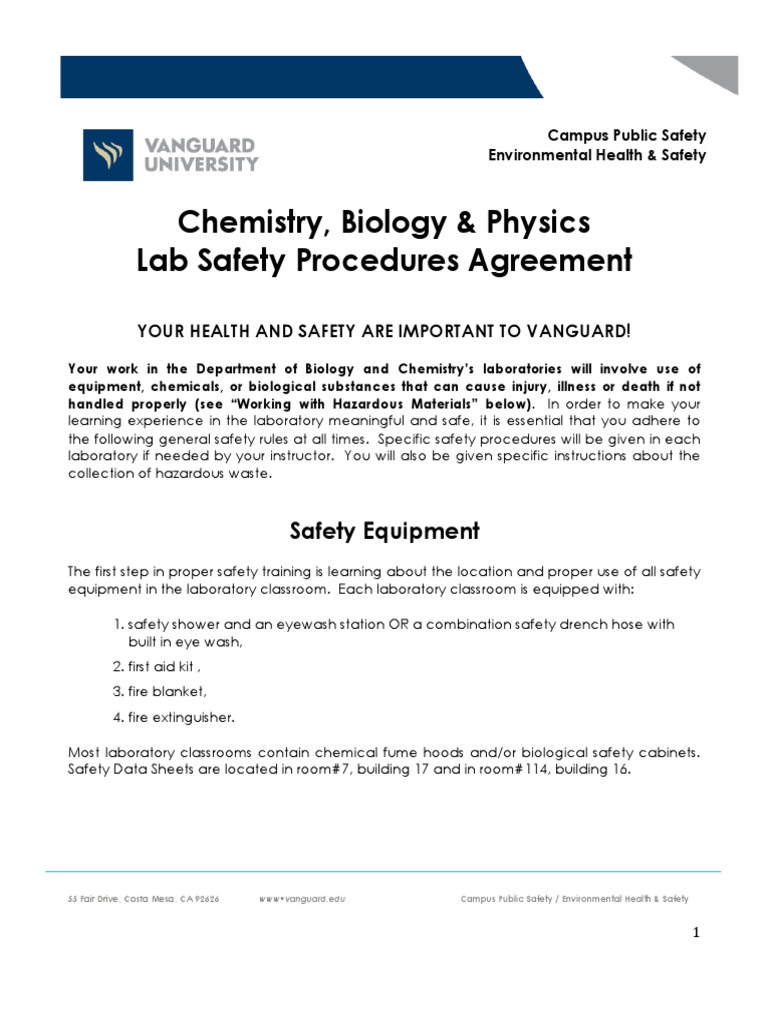 Lab Safety Agreement | Laboratories | Indemnity