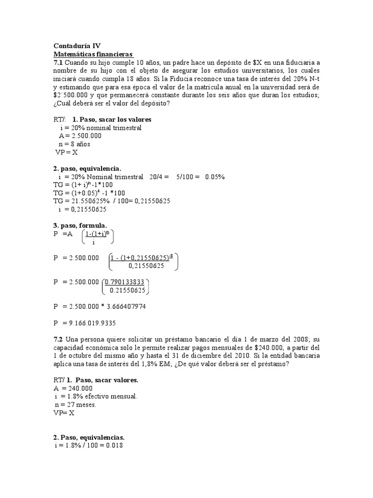 Cálculos de Matemáticas Financieras en Contaduría IV | PDF | Tasas de ...