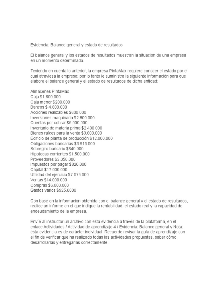 Balance General y Resultados de PintaMax | PDF | Finanzas y dinero