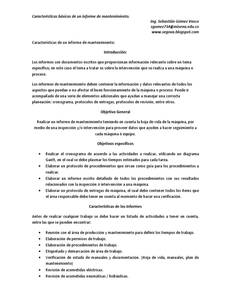 Características de Un Informe de Mantenimiento
