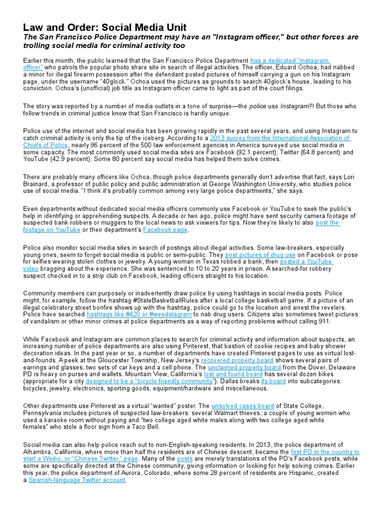 Law and Order Social Media Unit PDF Social Media Popular Culture