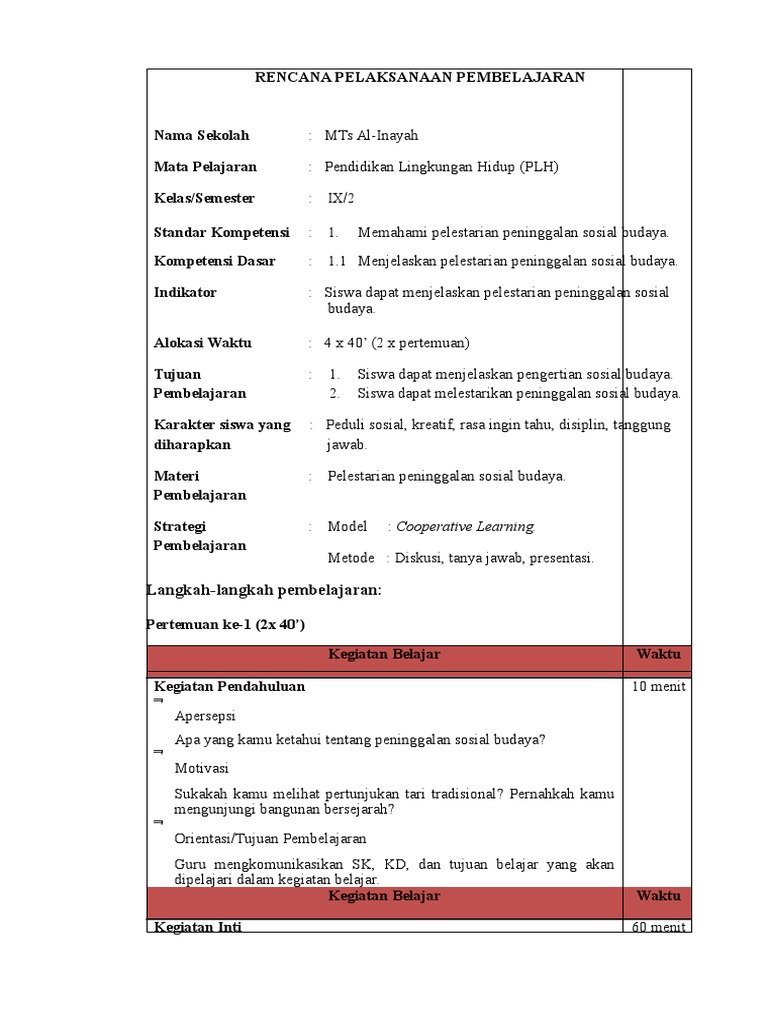 Rpp Plh Kelas Ix Smt