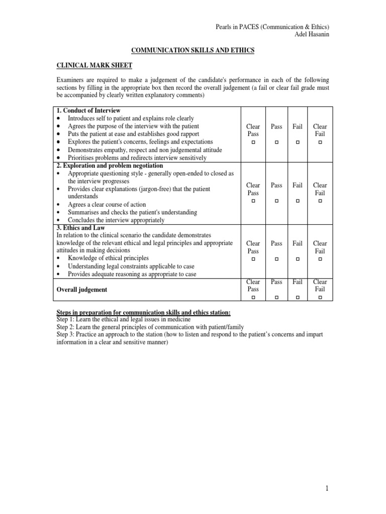 PACES Communication and Ethics Guide | PDF | Confidentiality | Medical ...
